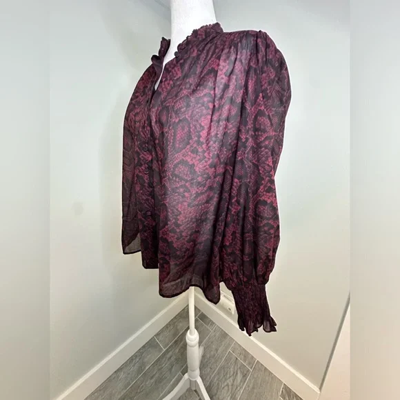 ALLSAINTS Leonie Stanza Shirt in Burgundy Red Python Sheer Print US Size 6 - Picture 5 of 17